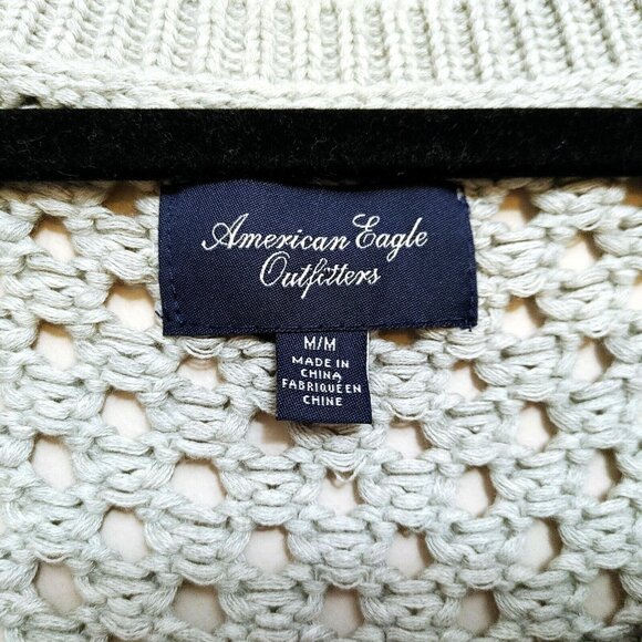 American Eagle Sweater Womens Medium Gray Green Knit Cotton/Acrylic Pullover - Picture 2 of 3